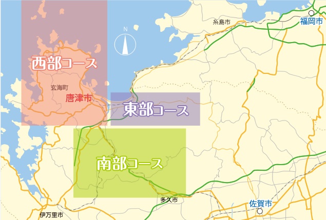 東部コース、西部コース、南部コースの地図